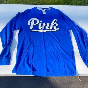Pink women’s blue long sleeve shirt